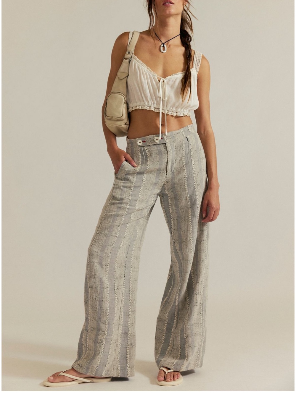 Free People All Play Wide Leg Trousers Sz 6 NWT Grey Combo Woven Jacquard Pants